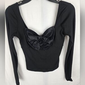 NWT Evolutionary Elegant Black Long Sleeve Top with Bow Shirt Sz S